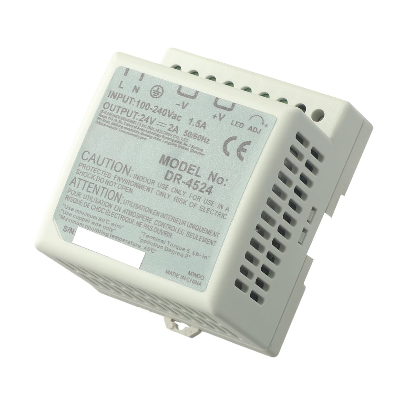 Power Supply DR-4524 45W Single Output 24V Din Rail Switching Power ...