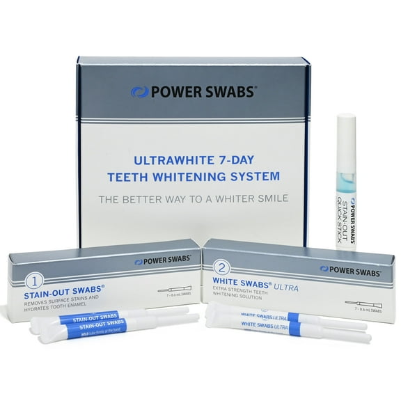 Power Swabs - 7 Day Professional Teeth Whitening Kit - for at Home Use - Easy 5 Minute Teeth Whitening - Dentist Formulated Teeth Whitening Swabs to Remove Stains