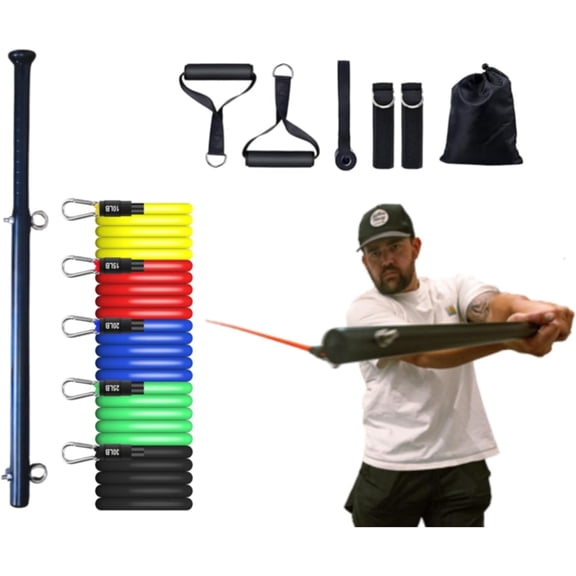 Power Swing Pro Resistance Swing Training Bat Baseball Softball Cricket Training Aid, 5 Adjustable Resistance Bands, Swing Path, Strength, & Bat Speed for All Ages, at Home Training