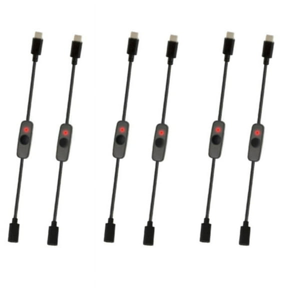 Power Switch USB Type C with Indicator Light Male to Female USB-C Extension Cable Switch for 4B 6 Pcs,6 x For Raspberry Pi Power Switch,Black