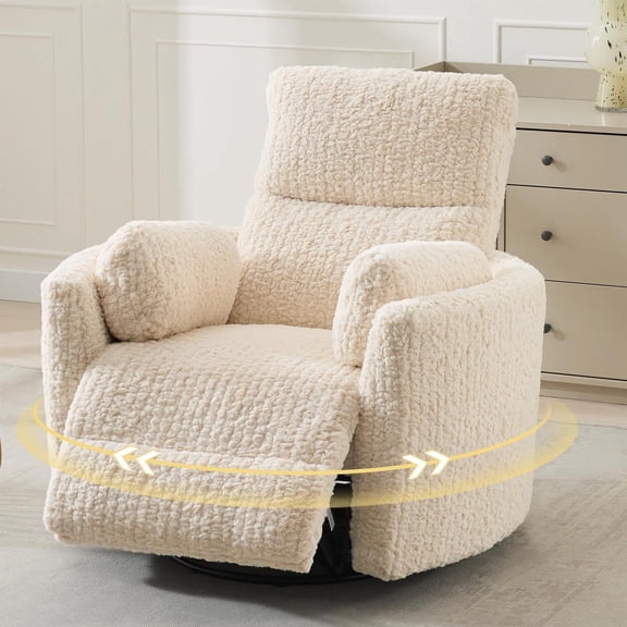 EWIKOR Adult Sherpa Nursery Power Swivel and USB Charging Recliners with 2 Removable Pillows, Beige
