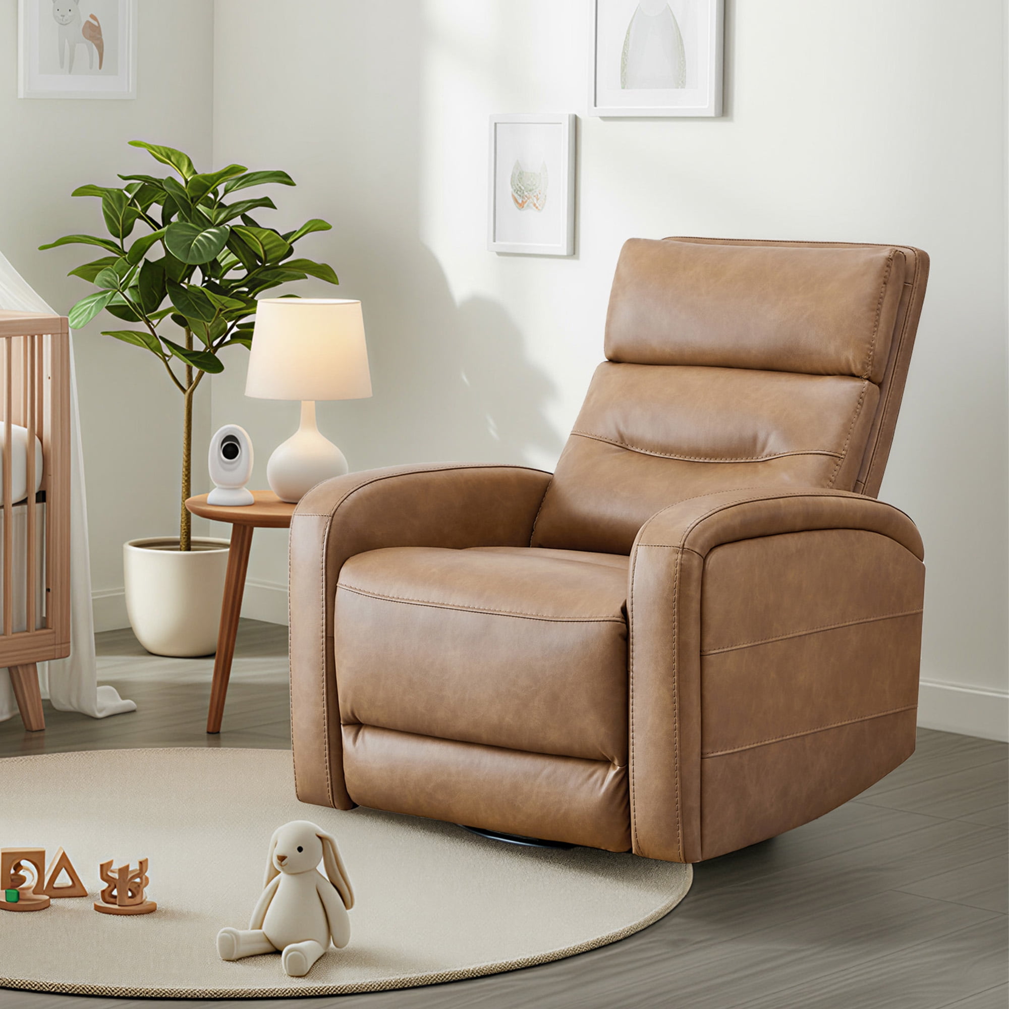 Spruce & SpringPower Swivel Glider Recliner with USB Charging for Home Theater, Camel