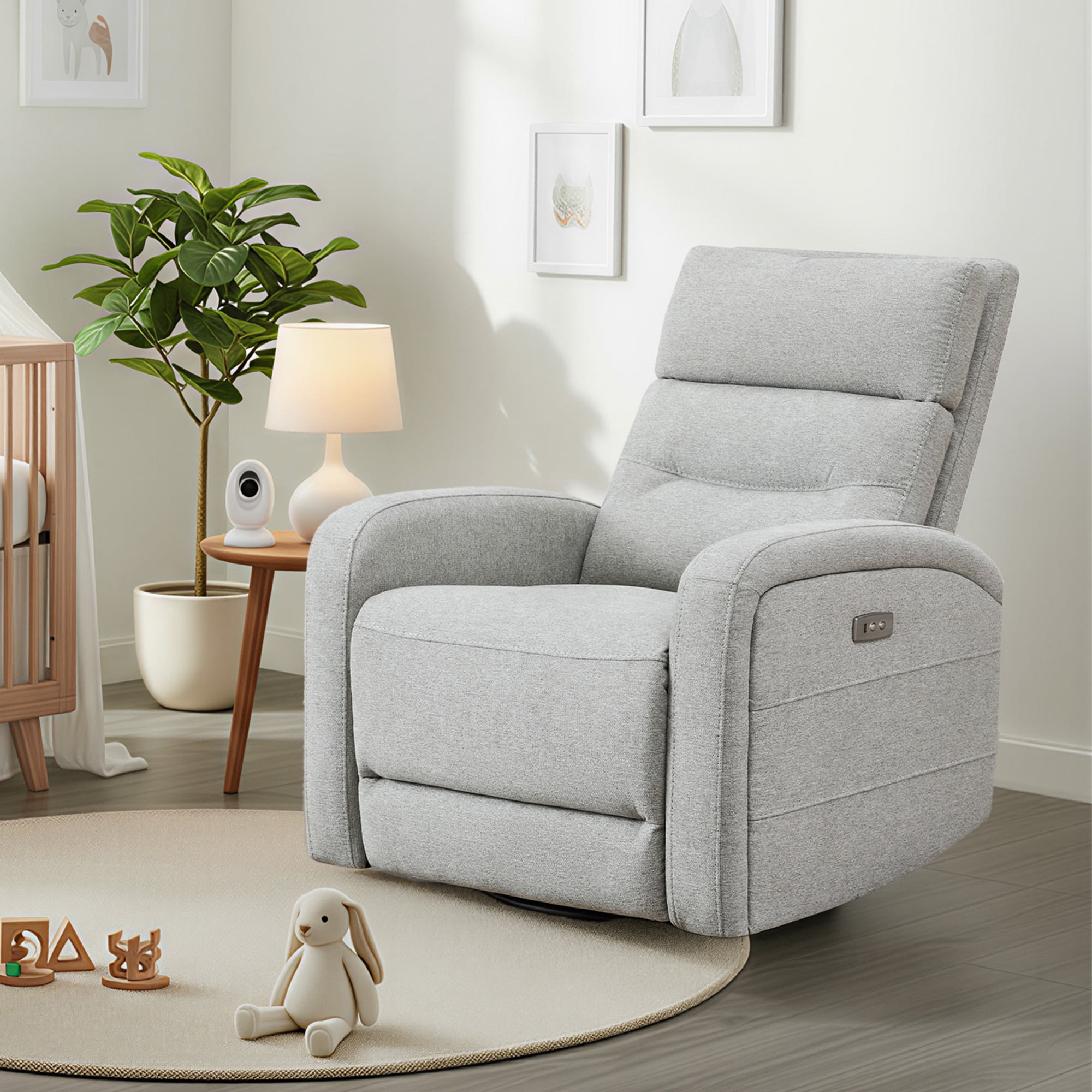 Spruce & SpringPower Swivel Glider Recliner with USB Charging for Home Theater, Gray
