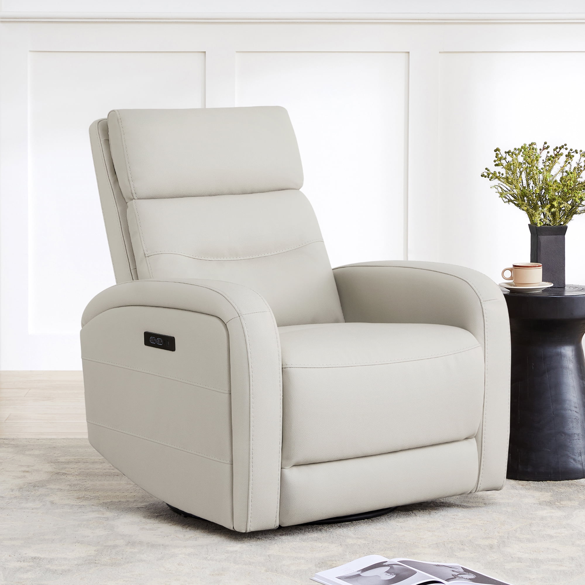 Spruce & SpringPower Swivel Glider Recliner with USB Charging for Home Theater, Cream-Power Headrest