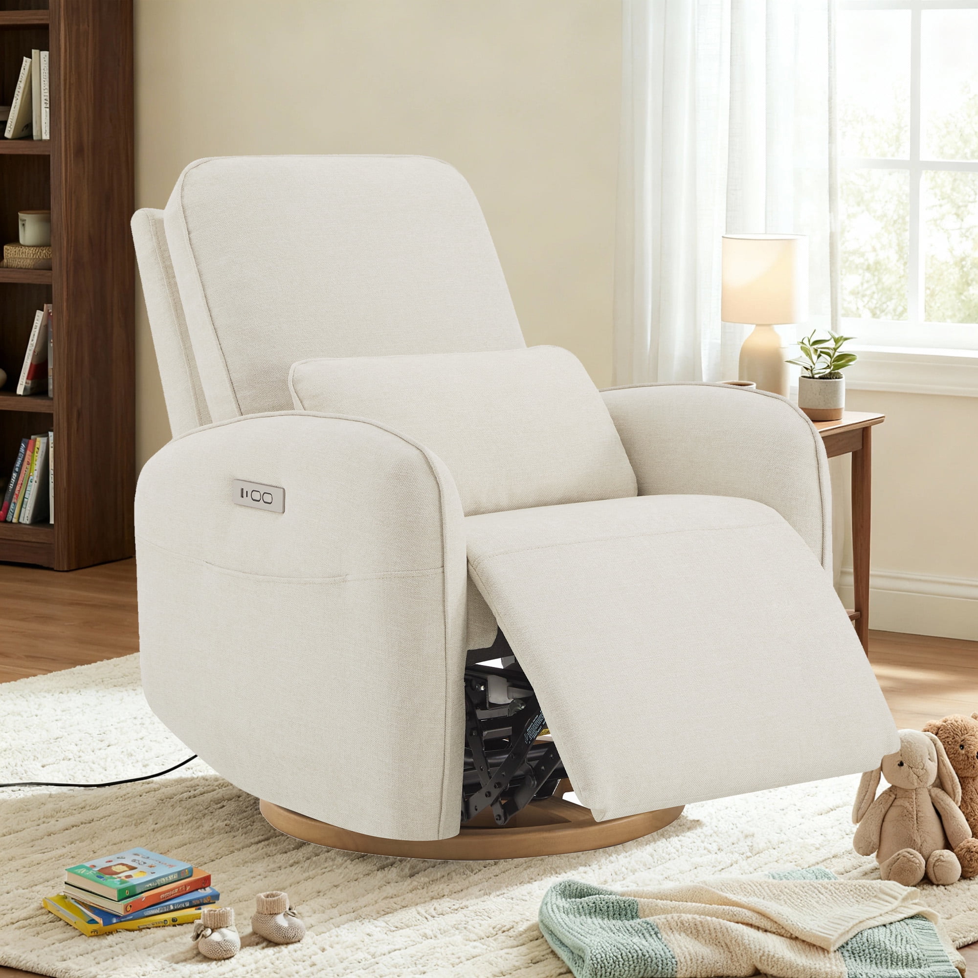 Spruce & Spring Power Swivel Nursery Glider with Lumbar Pillow and Charging Port for Living Room, Linen