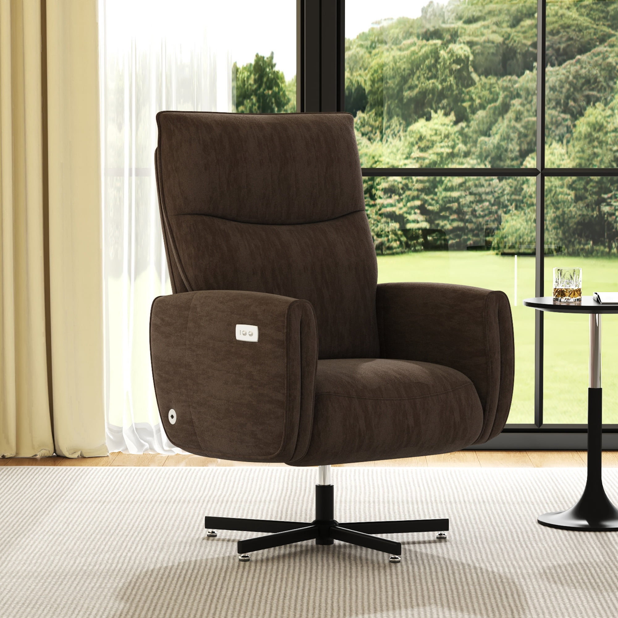 Power Swivel Recliner Chair with USB & Type-C Charging, Electric Reclining Rocker with 360° Swivel, Velvet Upholstered Accent Chair for Living Room, Coffee