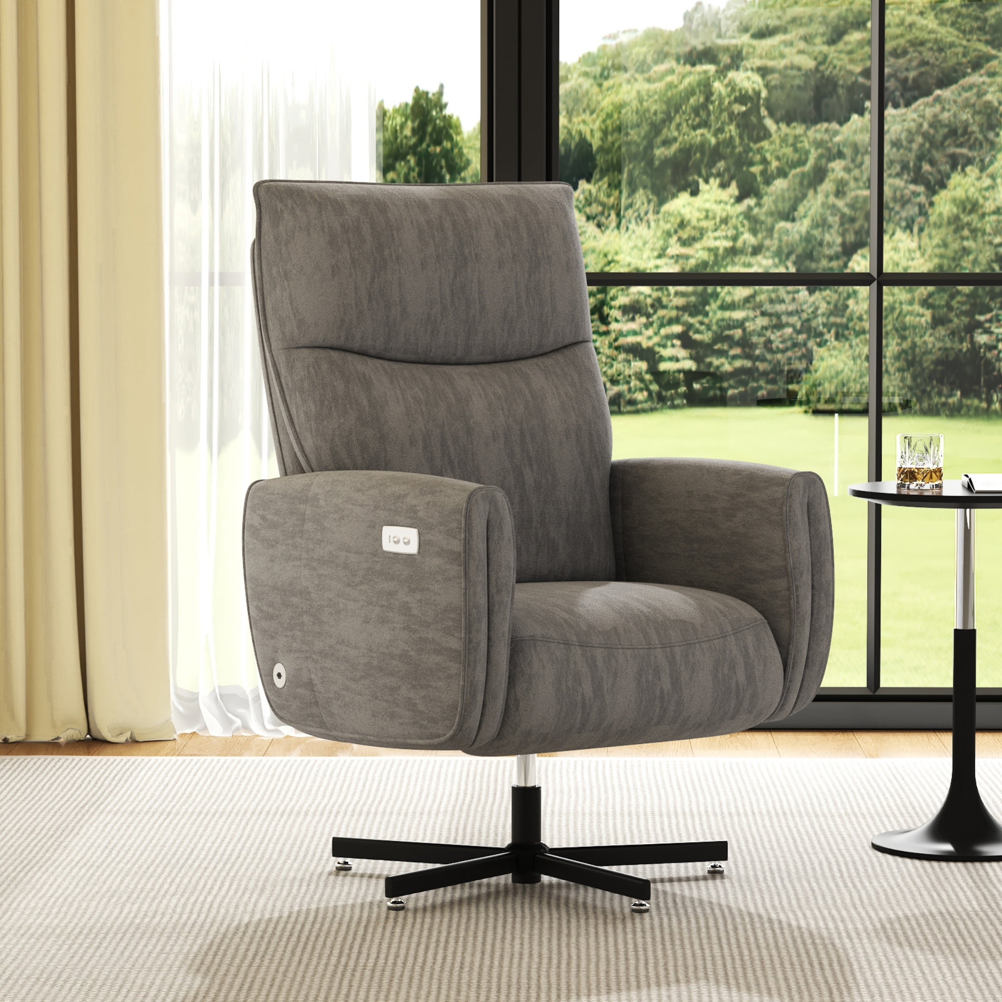 Power Swivel Recliner Chair with USB & Type-C Charging, Electric Reclining Rocker with 360° Swivel, Velvet Upholstered Accent Chair for Living Room, Dark Gray