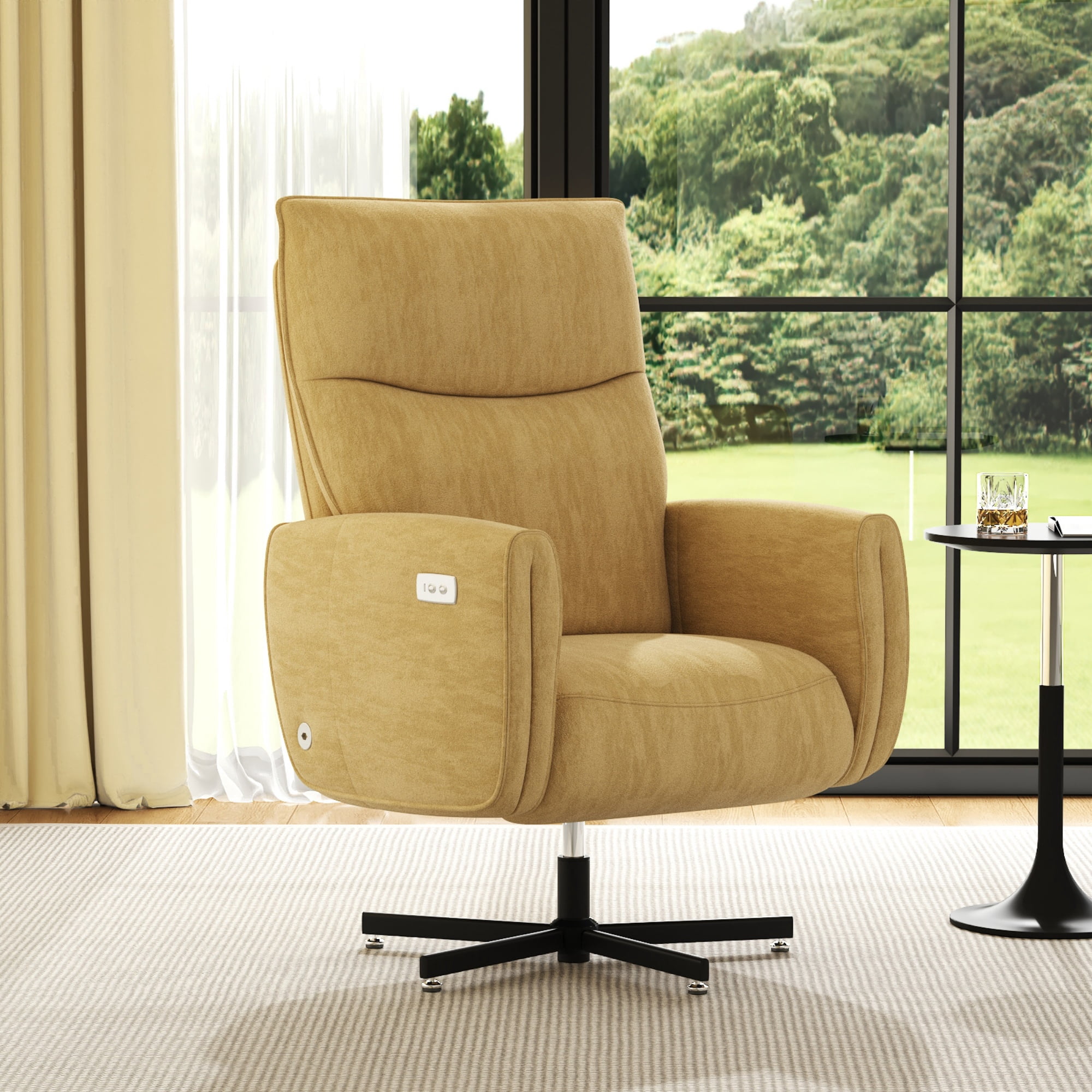 Power Swivel Recliner Chair with USB & Type-C Charging, Electric Reclining Rocker with 360° Swivel, Velvet Upholstered Accent Chair for Living Room, Yellow