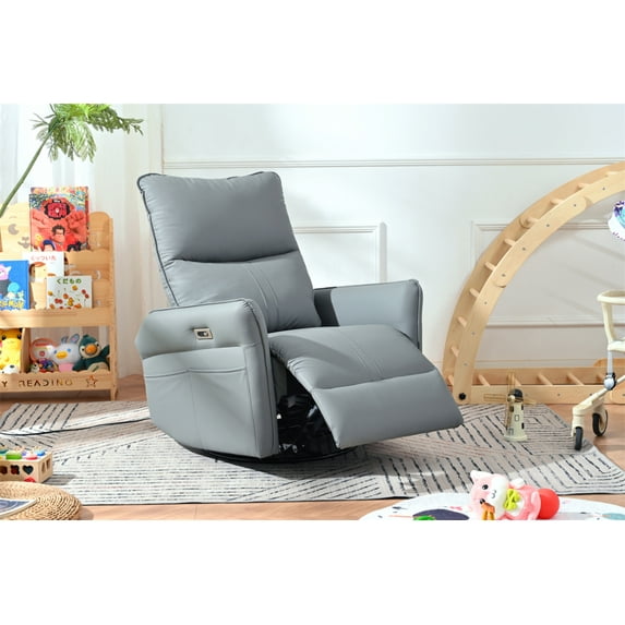 Power Swivel Rocker Recliner Chair for Adults, 270° Swivel Rocking Recliner Chair,Electric Small Recliners for Small Spaces, Single Sofa Recliner for Living Room, Bedroom,RV (Blue-gray)