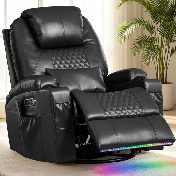 Dual Motor Power Swivel Rocker Recliner Chair for Adults with Heat and Massage, Electric Wall Hugger Rocking Recliner for Nursery Living Room with LED Lights, USB A&C Ports
