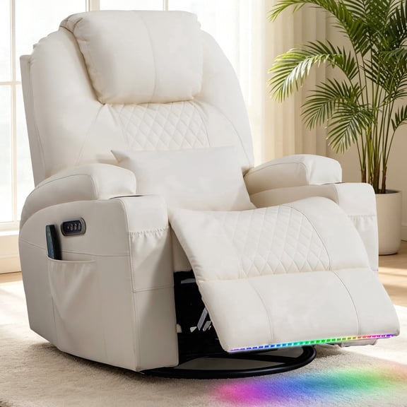 Dual Motor Power Swivel Rocker Recliner Chair for Adults with Heat and Massage, Electric Wall Hugger Rocking Recliner for Nursery Living Room with LED Lights, USB A&C Ports