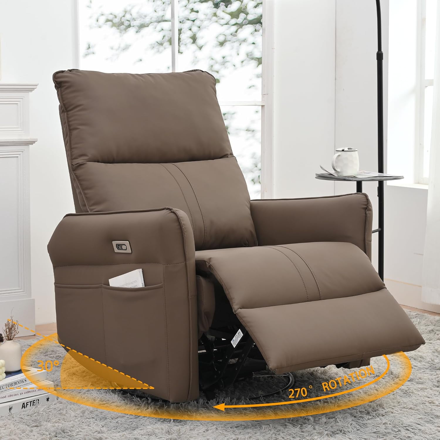 Small Space Rocker Power Swivel Rocker Recliner Chair for Nursery, Upholstered 270° Swivel ...