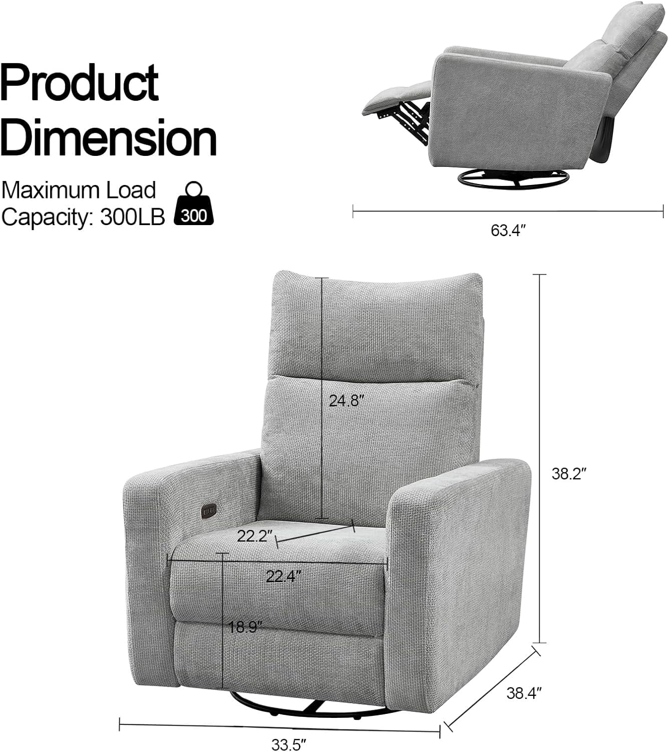 Power Swivel Rocker Recliner Chair with USB Port, 270° Swivel ...