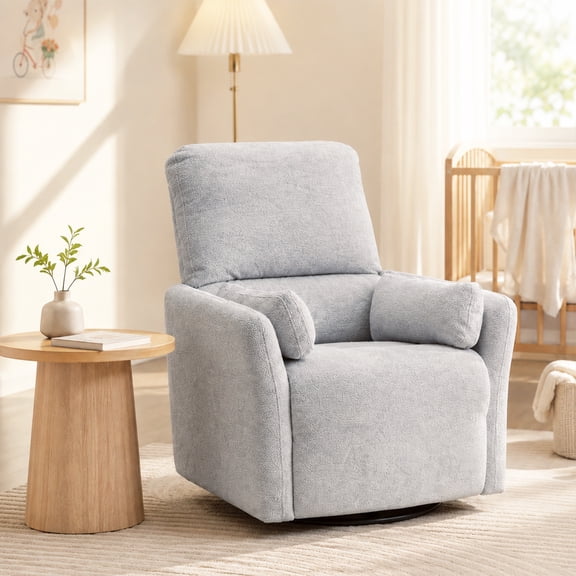 Power Swivel Rocker Recliner Chair with USB & Type-C Ports,Electric Glider Recliner with 2 Pillows,Suede,Gray