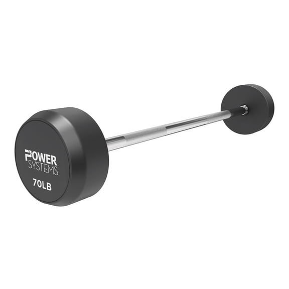 Power Systems Pro Style Rubber Fixed Straight Barbell - 70lbs Weighted Workout Bar w/Ergonomic Handle
