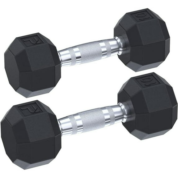 Power Systems 40 lb Rubber Octagonal Dumbbell Pair - No-Roll Weights with Steel Knurled Handles