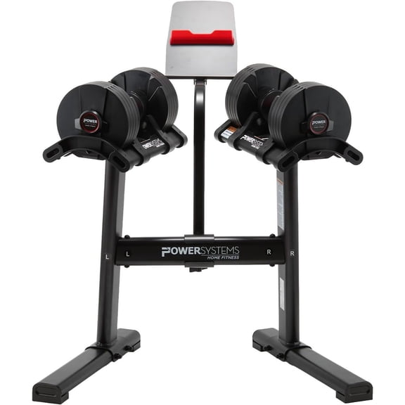 Power Systems Adjustable Dumbbell Set, 5-50 lbs, TwistLock Dumbbells with Stand