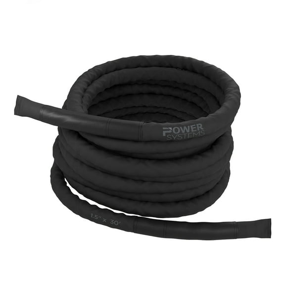 Power Systems Covered Battle Rope, 1.5" x 30' Heavy Exercise Training Rope with Sleeve