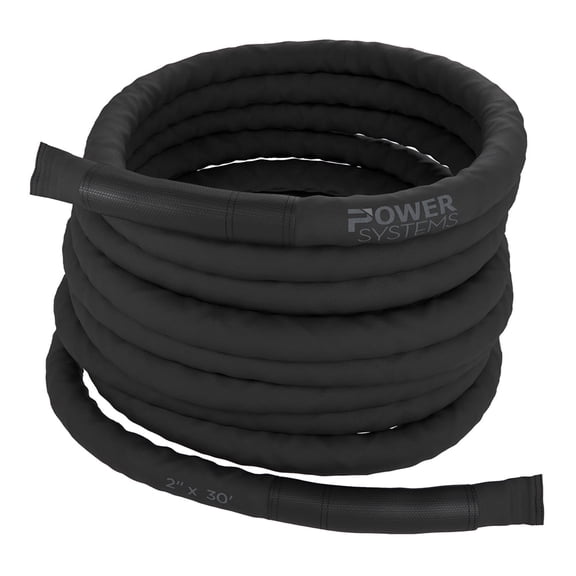 Power Systems Covered Battle Rope, 2" x 30' Heavy Exercise Training Rope with Sleeve