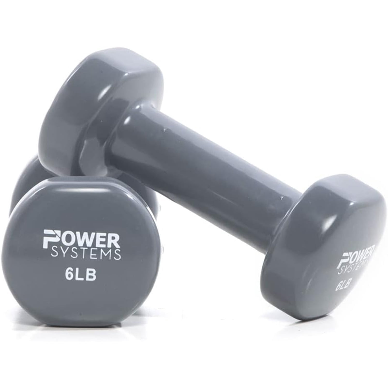 Power Systems 6 lbs Deluxe Vinyl Dumbbells Set, Pair of Dumbbell Weight with Non-Slip Grip (Gray)