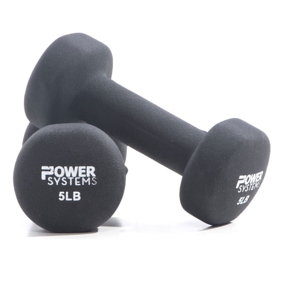 Power Systems 5 lbs Premium Neoprene Dumbbells Set, Pair of Hand Weights with Non-Slip Grip