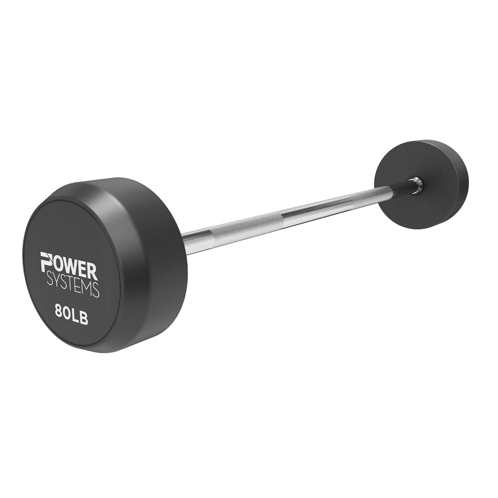 Power Systems Pro Style Rubber Fixed Straight Barbell - 80lbs Weighted Workout Bar w/Ergonomic Handle
