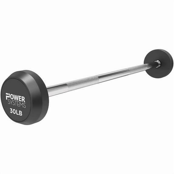 Power Systems Pro Style Rubber Fixed Straight Barbell - 30lbs Weighted Workout Bar w/Ergonomic Handle