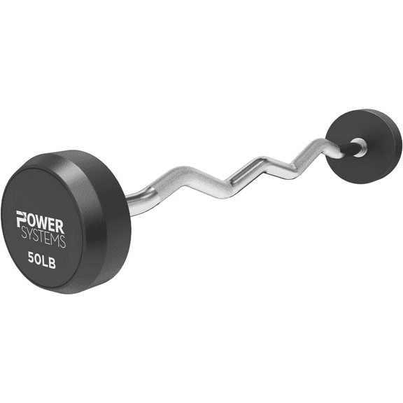Power Systems ProStyle Fixed Barbell 50 lbs EZ Curl Handle, Solid Steel, Ergonomic Grip