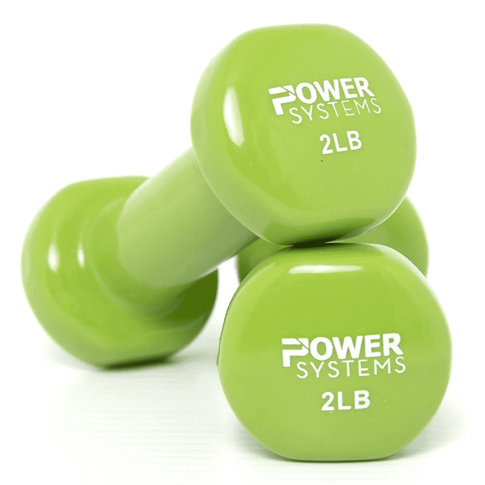 Power Systems 2 lbs Deluxe Vinyl Dumbbells Set, Pair of Dumbbell Weight with Non-Slip Grip (Green)