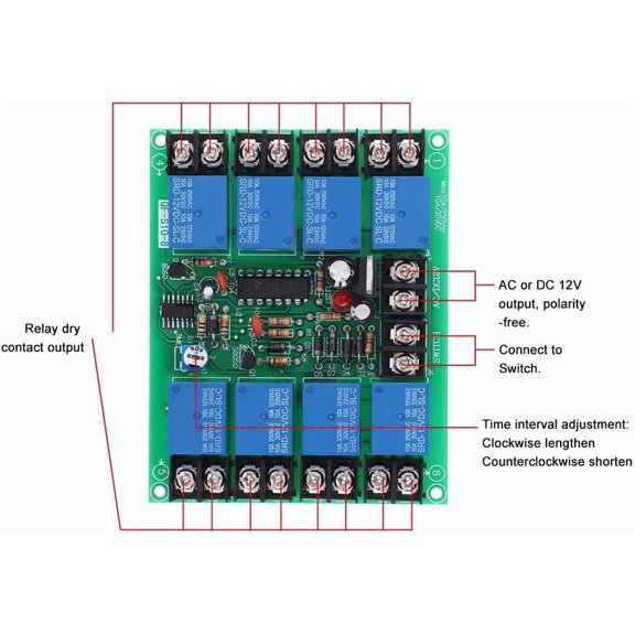 Power Time Sequence Board 8-Channel QF-S10-8 0.2-4S Adjustable Delay Relay Board Time Sequence Module Electronic Components