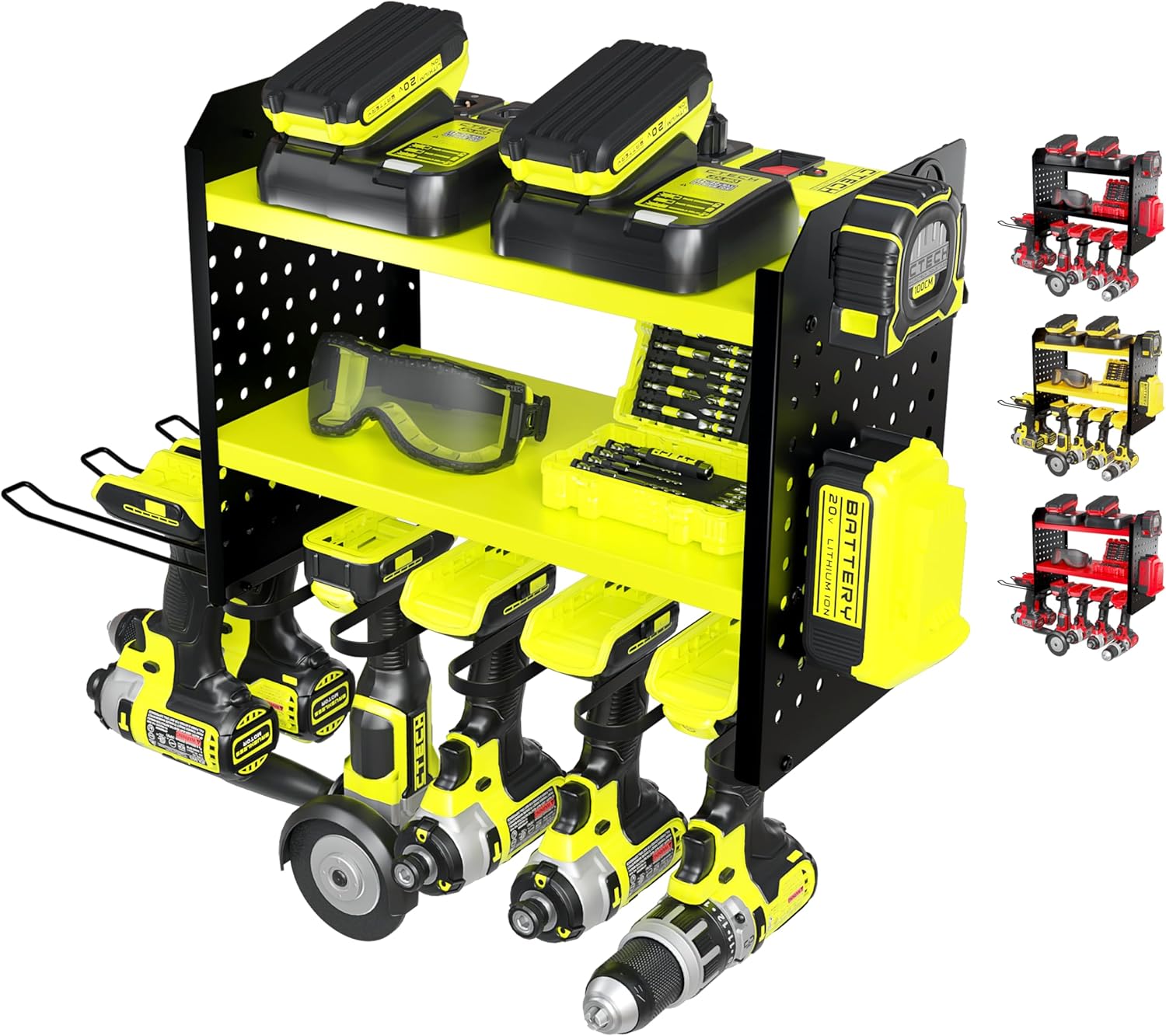 Power Tool Organizer - 6 Drill Holder Wall Mount, 3-Tier Heavy-Duty ...