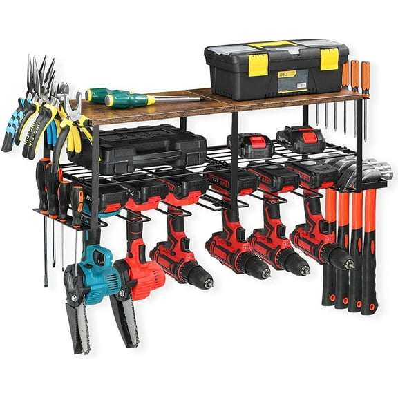 Power Tool Organizer, 6 Drill Holder Wall Mounted, Heavy Duty Storage Rack Shelf