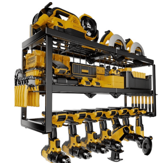 Power Tool Organizer, 7 Drill Holder for Tool Organizer, Storage and Organization for Garage, Heavy Duty Metal Tool Shelf Utility Rack for Cordless Power Tools Suitable for Pegboard/Workshop