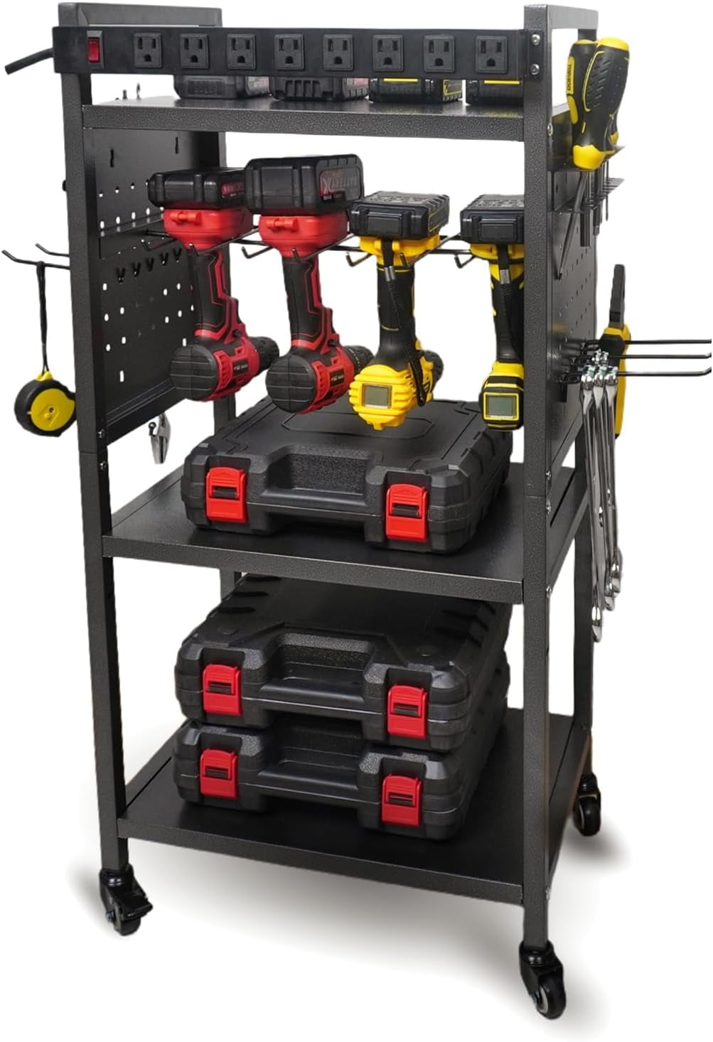 Power Tool Organizer Cart with Charging Station, 4-Tier Rolling Tool ...