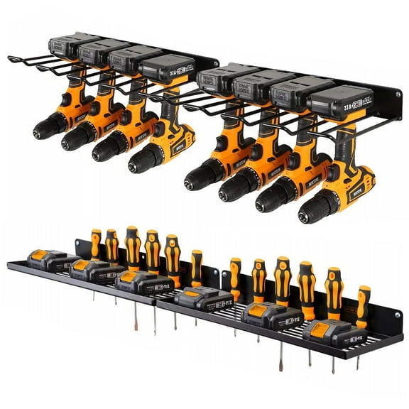 ORFELD Power Tool Organizer with Charging Station, Drill Holder, Wall Mount, Garage Storage Shelves, Heavy Duty Pegboard Wall Organizer Set, Solid Metal, Black, 2 Pack, 4 Set