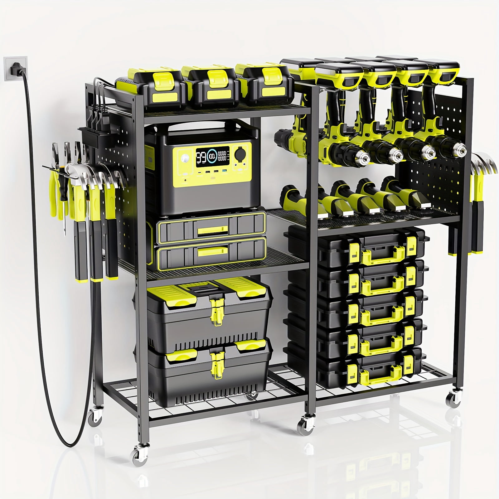 Power Station Rack Power Tool Organizer With Charging Station, Rolling Tool Cart On Wheels ...