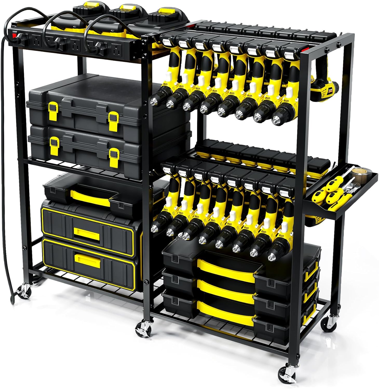 Power Tool Organizer Garage Storage with Charging Power Strip, 28 Drill ...