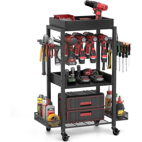 Power Tool Organizer - Garage Storage Shelving with Rolling Cart & Open Tool Chest Cabinet Box Organizer with Wheels - Workshop & Gift Ideas for Men, Dad