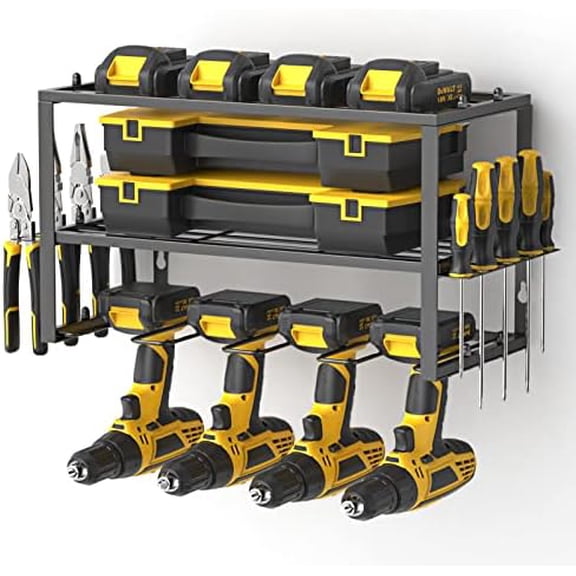 Power Tool Organizer- Power Drill Tool Holder- Heavy Duty Tool Shelf & 1 Pack 3 Layers Tool Rack Cordless Drill Holder- Floating Tool Shelf Wall Mounted Tool Storage Rack for 4 Drill Holders