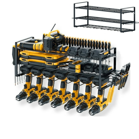 Power Tool Organizer for Tool Storage, Drill Holder Wall Mount with Charging Station, Tool Holder and Storage Rack for Garage Organization, Heavy Duty Metal Tool Shelf with Battery Holder