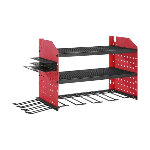Power Tool Organizer Wall Mount, 3-Tier with Drill Holders & Pegboard - Garage Storage for Drills, Tools, Workshop Accessories