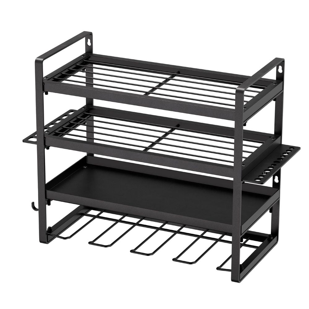 Power Tool Organizer Wall Mount, 4-Layer Storage Rack with 4 Drill Holders, Tools Holder and Storage Rack with Screwdriver Holder, Garage Tool Organizer for Garage, Workbench, and Workshop