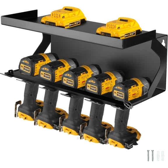 Power Tool Organizer Wall Mount - 5 Drill Holder Cordless Powertool Dock, Enclosed Utility Trailer & Garage with Locking Rack