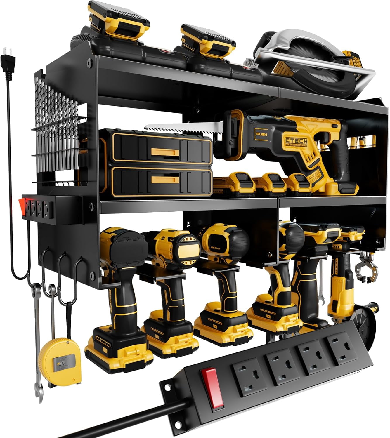 Power Tool Organizer Wall Mount with Charging Station, 3 Layer Heavy ...