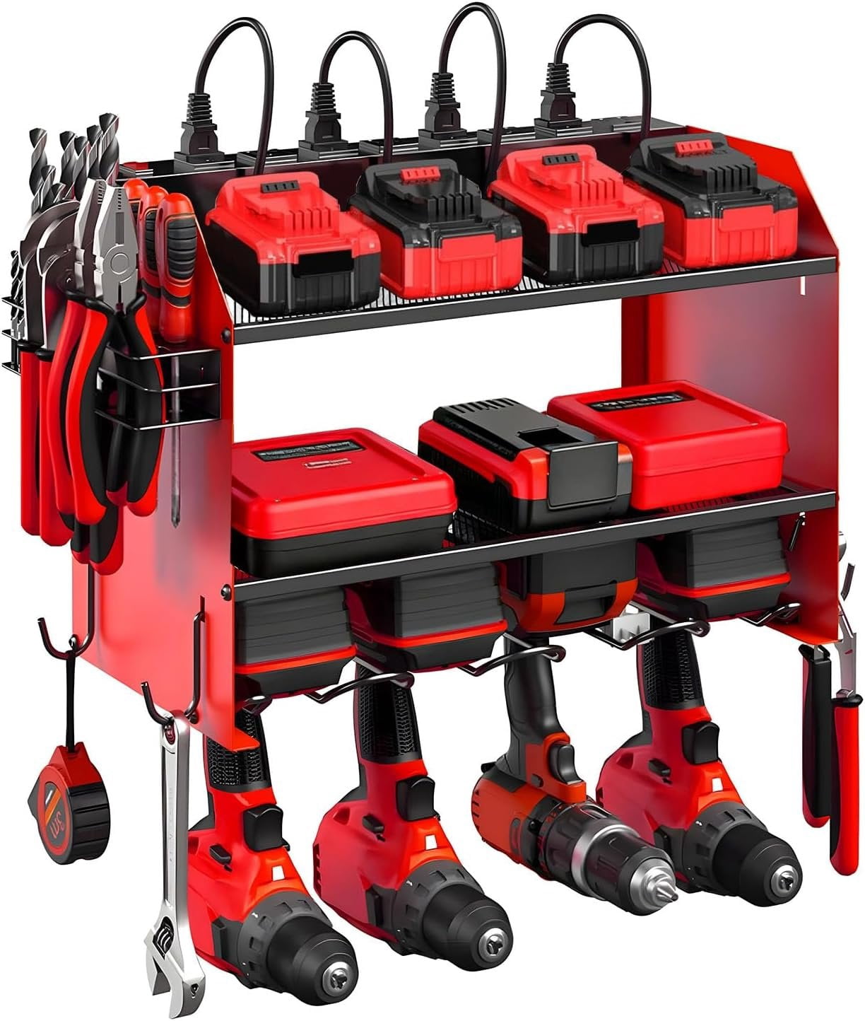 Lockable Power Tool Storage Rack Power Tool Organizer Wall Mount with Station, Heavy Duty 3 Layers Tool ...