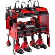 VILONG Modular Power Tool Organizer Wall Mount, Garage Organization Tool Storage Shelf,Heavy Duty Drill Battery Charger Station for Workshop,Gift for Men Red