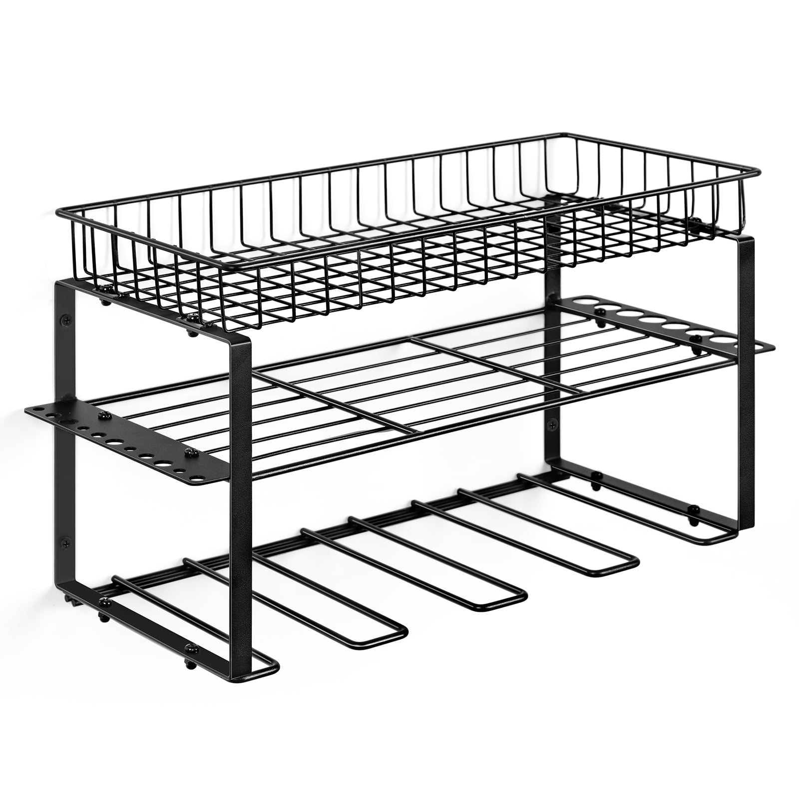 Power Tool Storage Rack with Basket, Wall Mounted Heavy Duty Tool Shelf ...