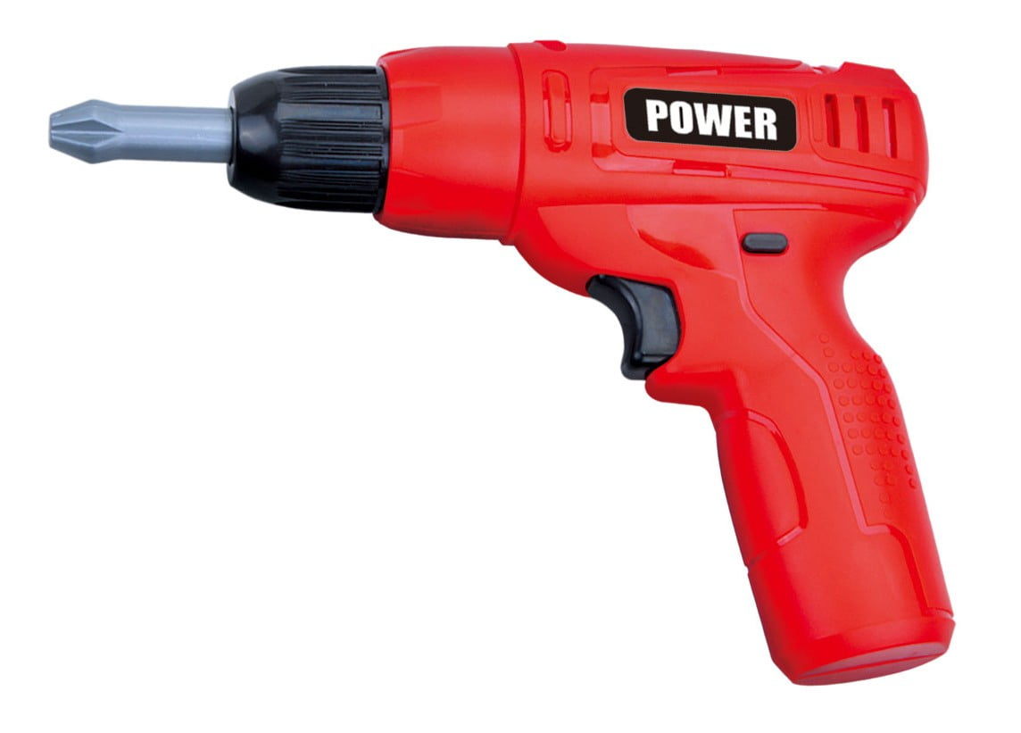 Red Plastic Mini Toy Drill Set with Interchangeable Bits