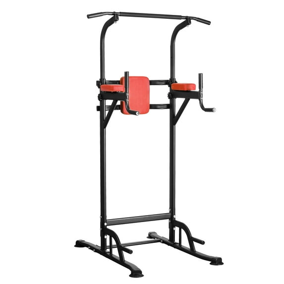 Power Tower Exercise Equioment Multi-Function Home Strength Training Tower Dip Stands Workout Station(Black Red)