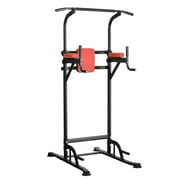 Power Tower Exercise Equioment Multi-Function Home Strength Training Tower Dip Stands Workout StationBlack Red